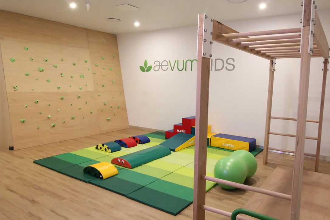 Aevum paediatric physiotherapy room setup in the Sutherland Shire, with specialised children's equipment